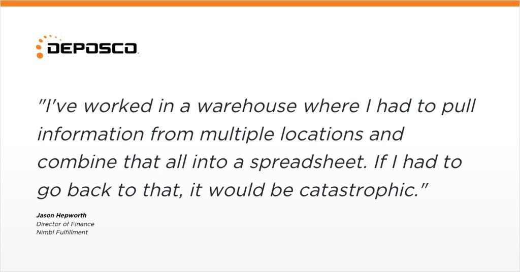 Depasco logo and a quote from Jason Hepworth describing the challenges of manually compiling warehouse information into spreadsheets, highlighting the need for agile 3PL solutions.